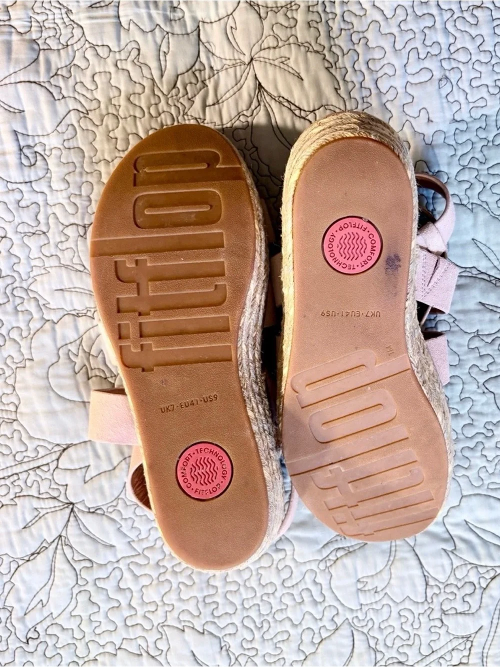 💥FitFlop Eloise Blush Pink Suede Strappy Espadrille Platform Wedge Sandals~9❤️